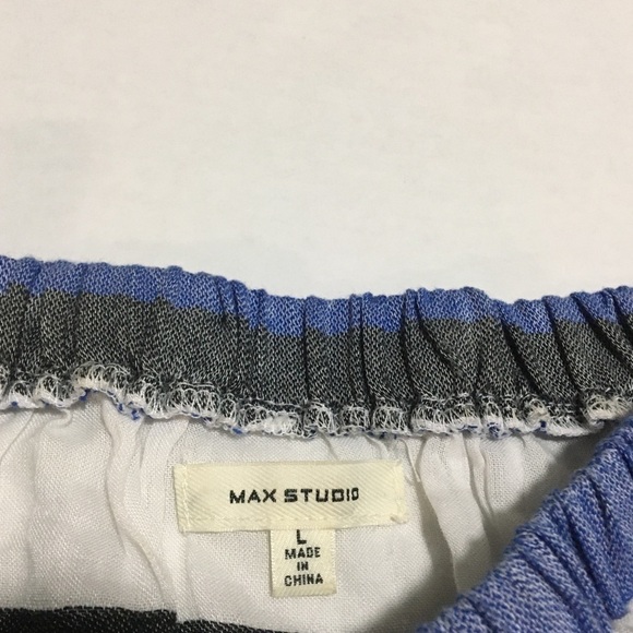 Women's Max Studio Off Shoulder Short Sleeve Striped Top Chambray Summer Blue Lg - Picture 5 of 7